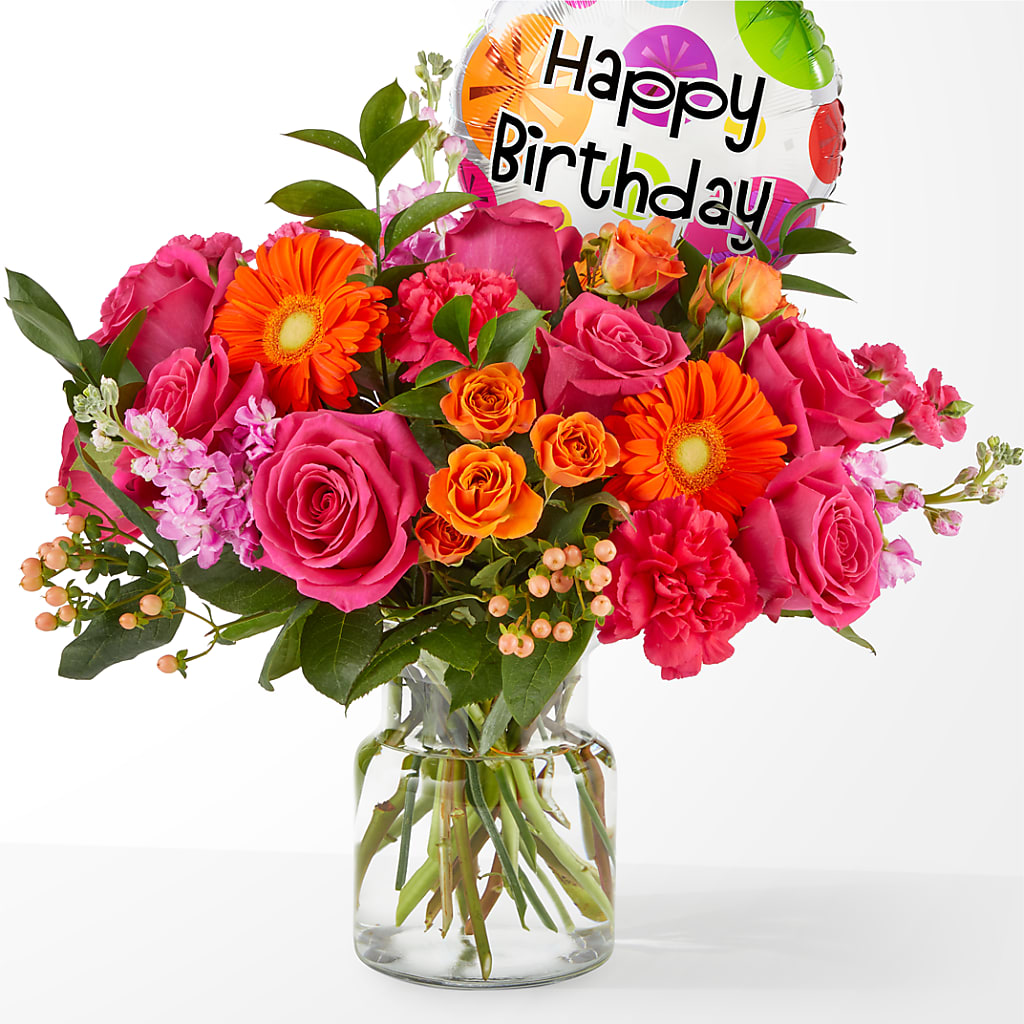Fiesta Bouquet with Birthday Balloon – A & A FLORIST, Chester SC
